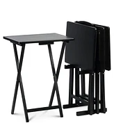 Pj Wood Folding Tv Tray Tables with Compact Storage Rack, 5 Piece Set