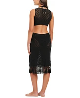 Red Carter Women's Crochet Fringe Dress Swim Cover-Up