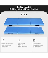 BalanceFrom Fitness GoGym 6x2ft Folding Exercise Mat with Handles, Blue (2 Pack)