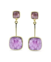 Bling Jewelry Geometric Square Briolette Purple Amethyst Dangle Earrings Gold Plated