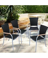 Slickblue Set of 4 Pe Wicker Patio Dining Chairs - Lightweight Stackable Outdoor Chairs with Aluminum Frame