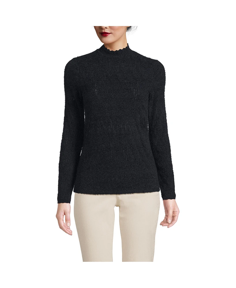 Lands' End Women's Long Sleeve Brushed Lace Mock Neck Top