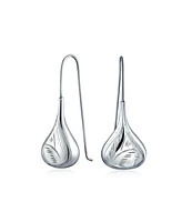 Bling Jewelry Carved Etched Puffed Pear Shaped Rain Drop Teardrop Earrings Fishhook Sterling Silver Inch