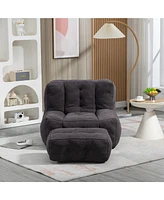 The Pop Home Fluffy Bean Bag Chair with Ottoman, Super Soft Lazy Sofa for Living Room-The