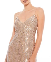 Mac Duggal Women's Sequin Spaghetti Strap Gown