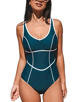 Cupshe Women's Black Piped Scoop Neck One-piece Swimsuit