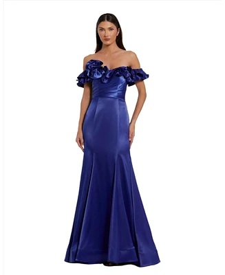 Mac Duggal Women's Satin Ruffle Off the Shoulder Mermaid Gown