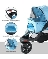 Slickblue Foldable 3-Wheel Pet Stroller – Jogger Style with Storage Basket, Ideal for Travel