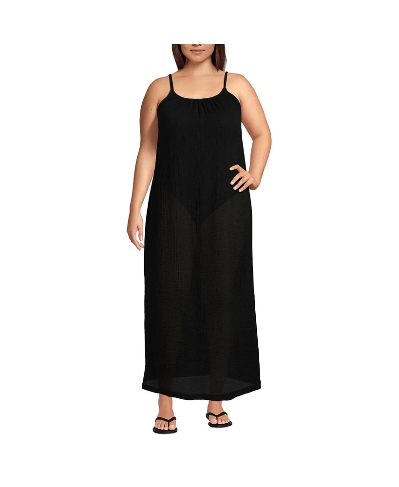 Lands' End Plus Cotton Gauze Scoop Neck Swim Cover-up Maxi Dress