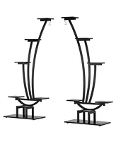 Tribesigns 6-Tier Metal Curved Display Shelf with 2 Hanging Hooks, Multi-Purpose Bonsai Flower Pots Plant Rack Pack of 2
