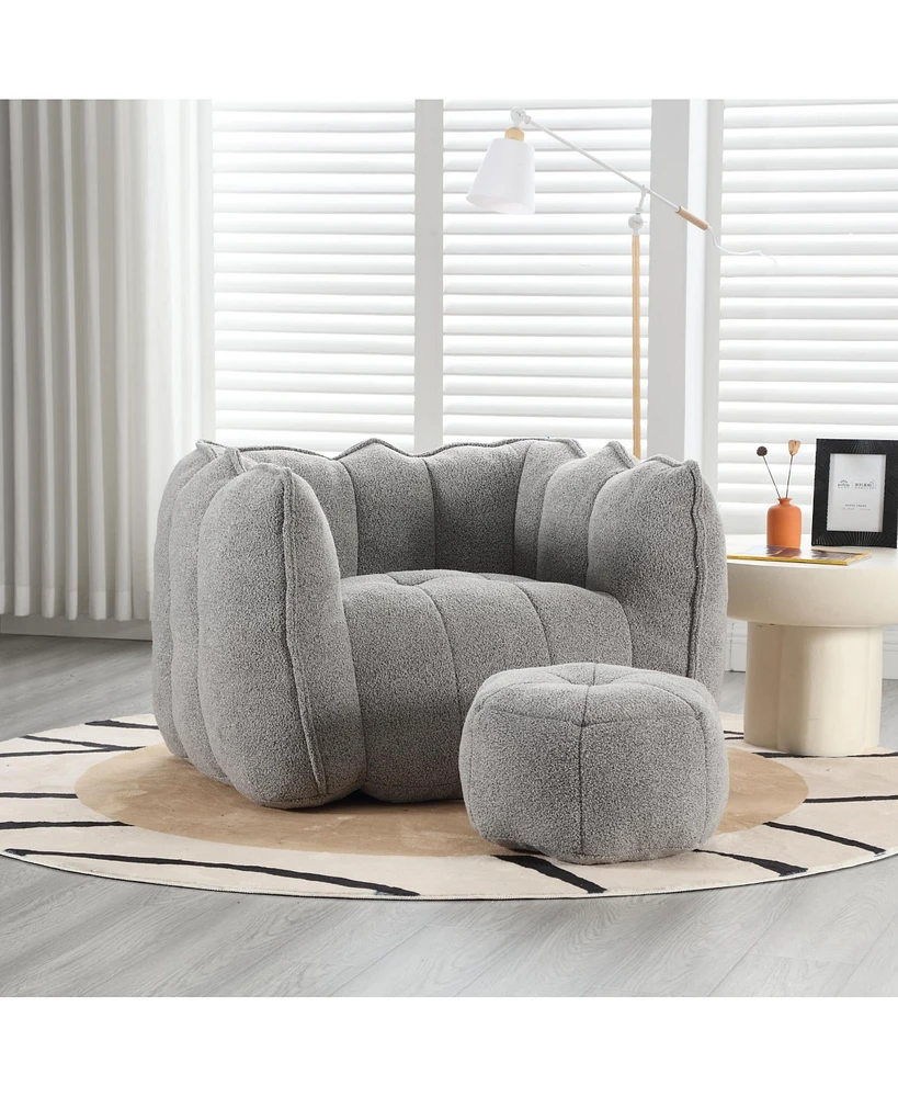 The Pop Home Soft Bean Bag Chair with Footstool, Comfortable Sofa for Gaming, Reading, and Tv-The