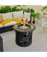 Sugift 32 Inch 30000BTU Fire Pit Table with Fire Glasses and Pvc Cover