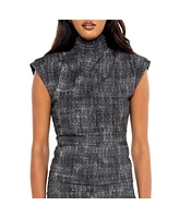 Dai Moda Women's Scratch Sleeveless Zip Turtleneck Top