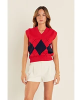 English Factory Women's Argyle Knit Vest