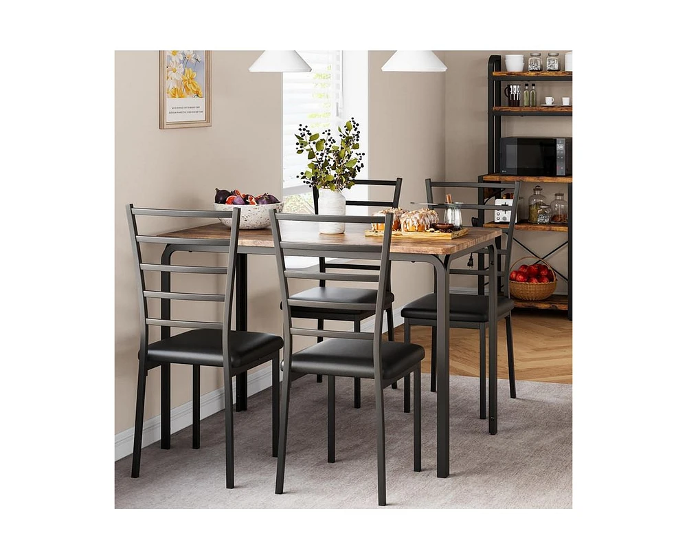 gaomon 5 Piece Dining Table Set, Modern & Retro Kitchen Table Furniture for Dining Room, Compact Space-Saving Table Set, Metal Frame Wood Tabletop, 4