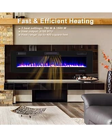 Sugift 68 Inch Ultra-Thin Electric Fireplace Recessed Wall Mounted with Crystal Log Decoration