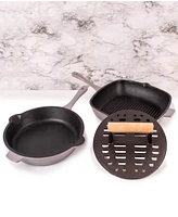 Neo Cast Iron Fry Pan, Grill Pan and Slotted Steak Press, Set of 3