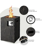 Skonyon 16 Feet Square Outdoor Propane Fire Pit with Lava Rocks Waterproof Cover 30000 Btu-Black