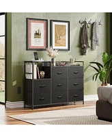 Wlive Dresser Tv Stand for Bedroom with Charging Station Wide Storage Chest of Drawers 8 Large Fabric and Open Shelves Organizer
