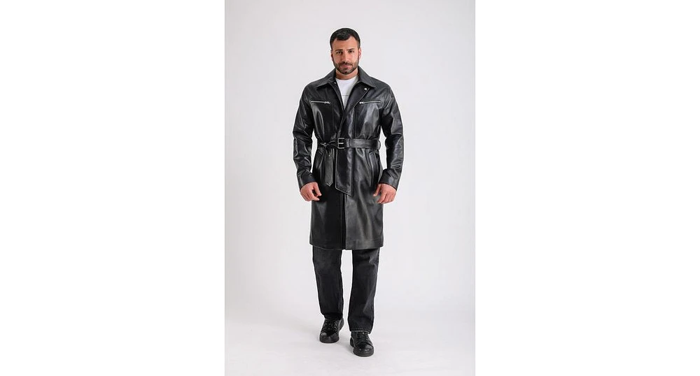 Furniq Uk Men's Leather Trench Coat