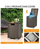 Skonyon 32 x 20 Inch Propane Rattan Fire Pit Table Set with Side Table Tank and Cover