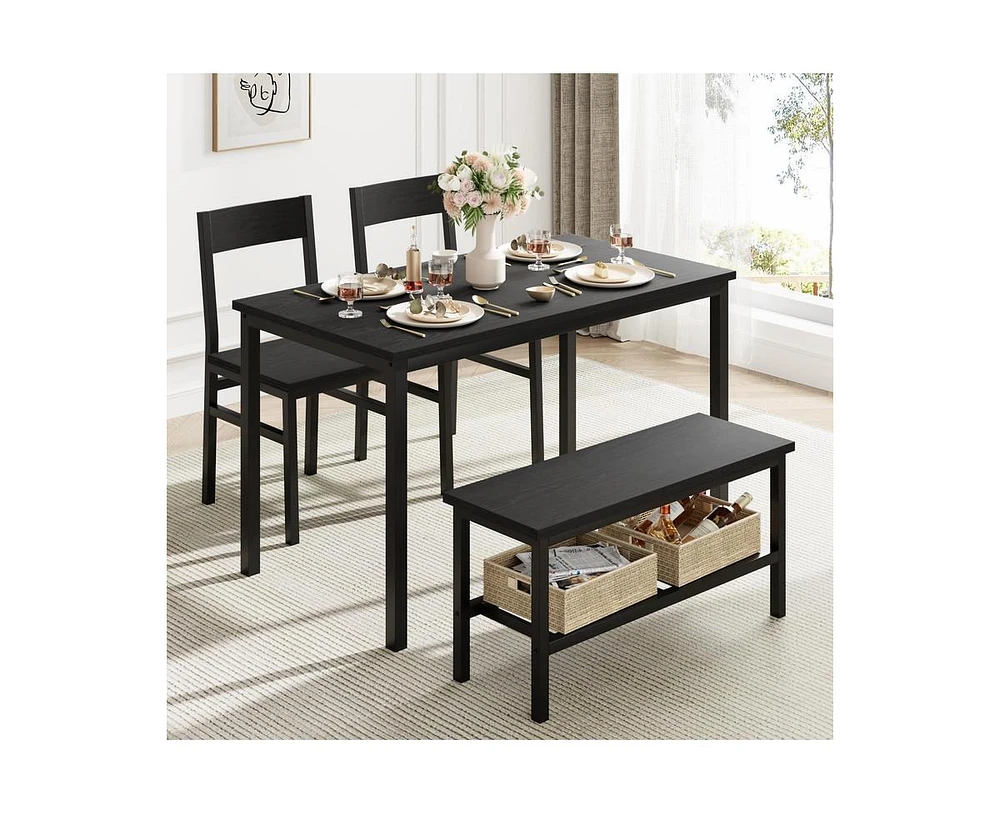 gaomon Dining Table Set for 4, Modern Kitchen with Bench and Chairs, 4 Piece Room Storage Rack Small Spaces