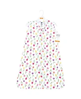 Hudson Baby Girls Cotton Sleeveless Wearable Sleeping Bag, Sack, Blanket, Spring Tulips, 0-6 Months