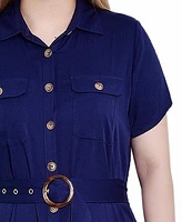 Ny Collection Petite Short Sleeve Midi Twill Dress