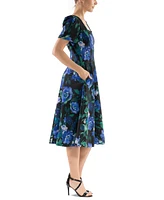 Donna Rico Women's Printed Square-Neck Midi Dress