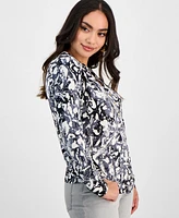 I.n.c. International Concepts Petite Printed Long-Sleeve Top, Exclusively at Macy's