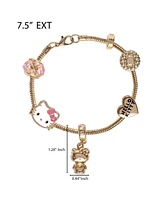 Hello Kitty Sanrio 7'' Fashion Charm Bead Bracelet with Pink and Gold Tone Enamel Beads