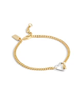 Coach Two-Tone Signature Carabiner Heart Link Bracelet