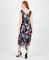 Connected Women's Floral Chiffon Asymmetric Midi Dress