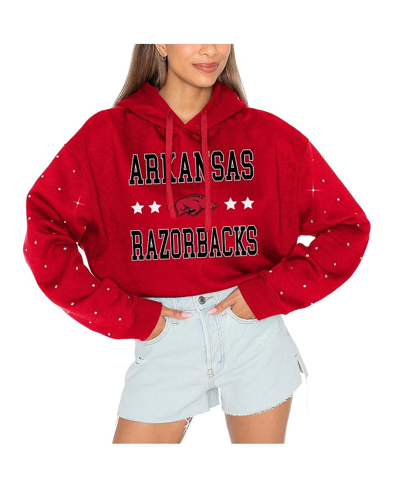 Gameday Couture Women's Cardinal Arkansas Razorbacks Can't Lose Rhinestone Cropped Pullover Hoodie