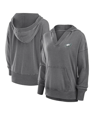 Fanatics Women's Heather Charcoal Philadelphia Eagles Initiative Snow Wash French Terry V-Neck Pullover Hoodie
