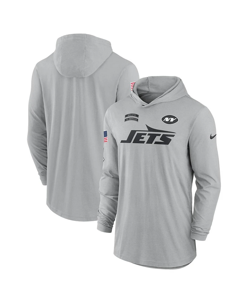 Nike Men's Gray New York Jets 2024 Salute to Service Lightweight Performance Long Sleeve Hooded T-Shirt