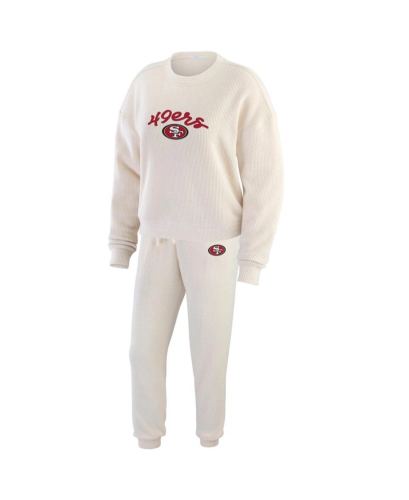 Wear by Erin Andrews Women's Oatmeal San Francisco 49ers Plus Rib-Knit Long Sleeve T-Shirt Pants Lounge Set