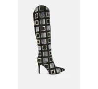 London Rag Sharmin Checkered Sequin Knee High Boots