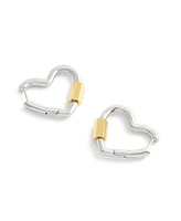 Coach Two-Tone Signature Carabiner Heart Hoop Earrings