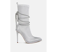 London Rag Dacia Rhinestones Strap Satin Calf Boots