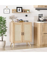 gaomon Sideboard Kitchen Storage Cabinet, Kitchen Coffee Bar Cabinet, Rattan Decorated Doors, Accent Cabinet