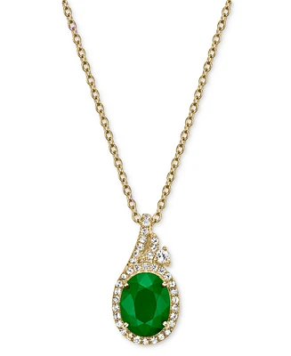 Emerald (2 ct. t.w.) & White Sapphire (1/2 Oval Halo 18" Pendant Necklace 10k Gold-Plated Sterling Silver (Also Ruby Sapphire)