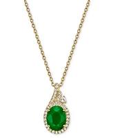 Emerald (2 ct. t.w.) & White Sapphire (1/2 Oval Halo 18" Pendant Necklace 10k Gold-Plated Sterling Silver (Also Ruby Sapphire)