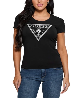 Guess Women's Short-Sleeve Shiny Triangle Logo T-Shirt