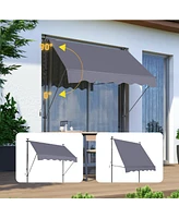 Slickblue Manual Retractable Awning 78'' Non-Screw Outdoor Sun Shade Cover with Uv Protection for Patio and Backyard