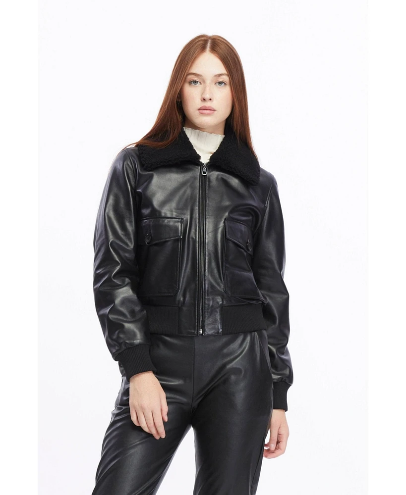 Furniq Uk Women's Leather Bomber Jacket