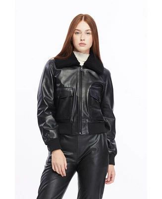 Women's Leather Bomber Jacket