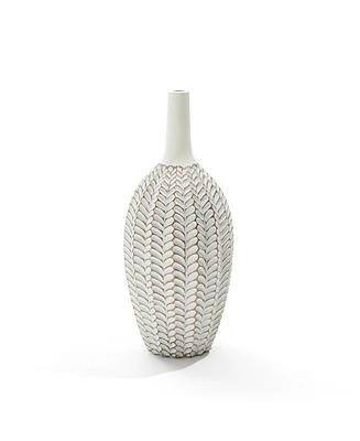 LuxenHome Modern Geometric Pattern Polyresin 19.5-Inch Tall Trumpet Vase