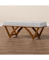 Baxton Studio Chenoa Japandi Light Grey Boucle Fabric and Walnut Brown Finished Wood Bench