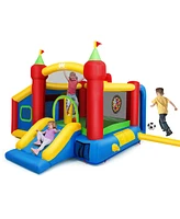 Gymax Inflatable Bounce House Kids Slide Jumping Castle with Ball Pit and Dart Board